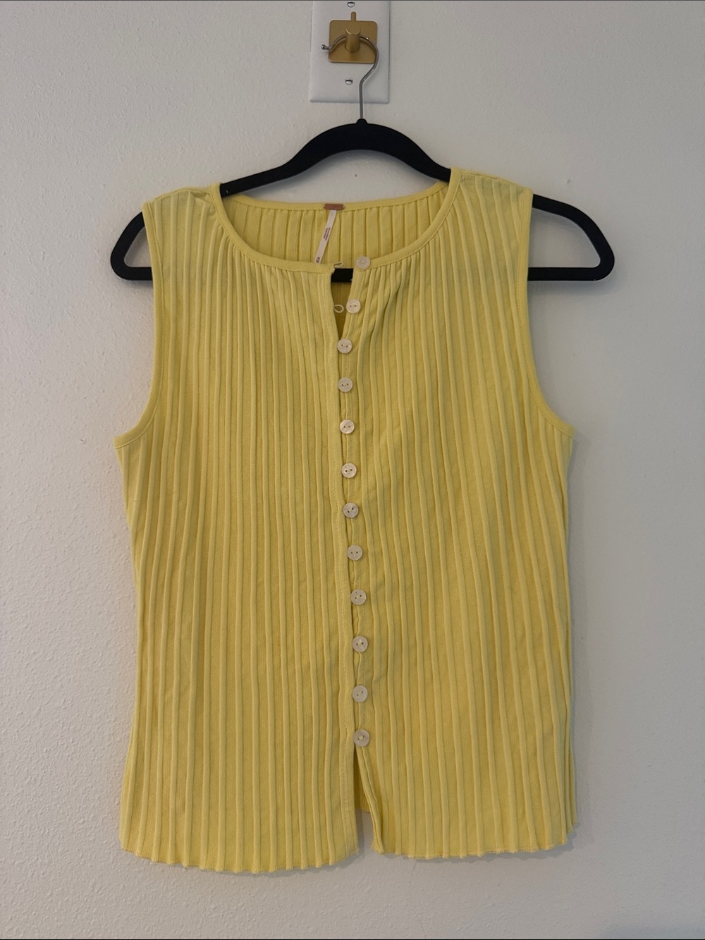Free People Sleeveless Ribbed Button-Front Top in Yellow